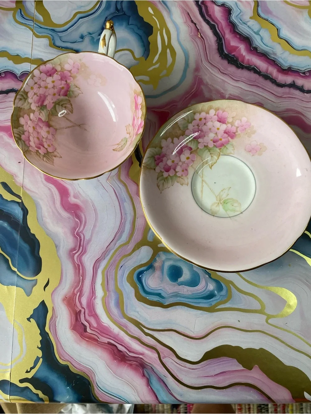 Vintage Paragon Pink Hydrangea Teacup Saucer Fine Bone China Double Warrant